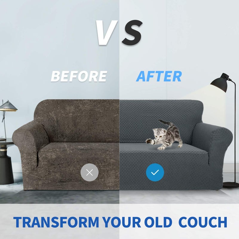 ZNSAYOTX 1 Piece Jacquard Couch Covers for 3 Cushion Couch High Stretch Sofa Cover for Pets Dogs Anti Slip Extra Large Sofa Slipcovers Furniture Protector (XL Sofa, Dark Grey) - Image 4